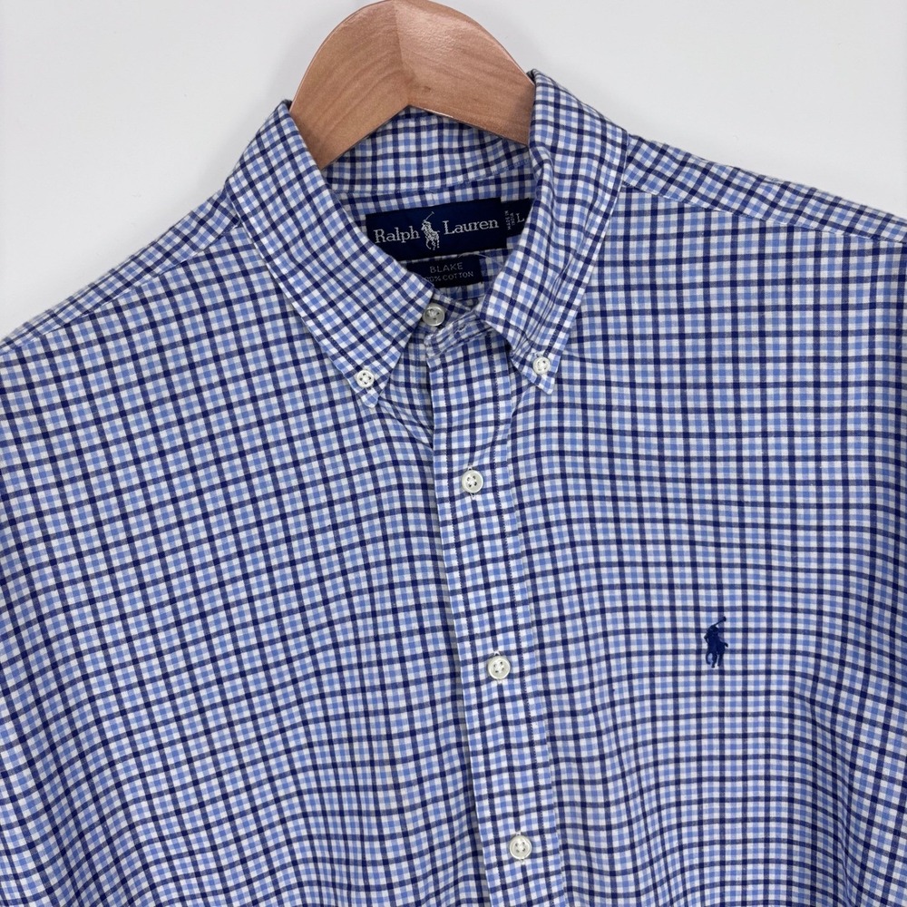 Polo Ralph Lauren Short Sleeve Blake Shirt Mens L Blue Gingham Summerweight Prep